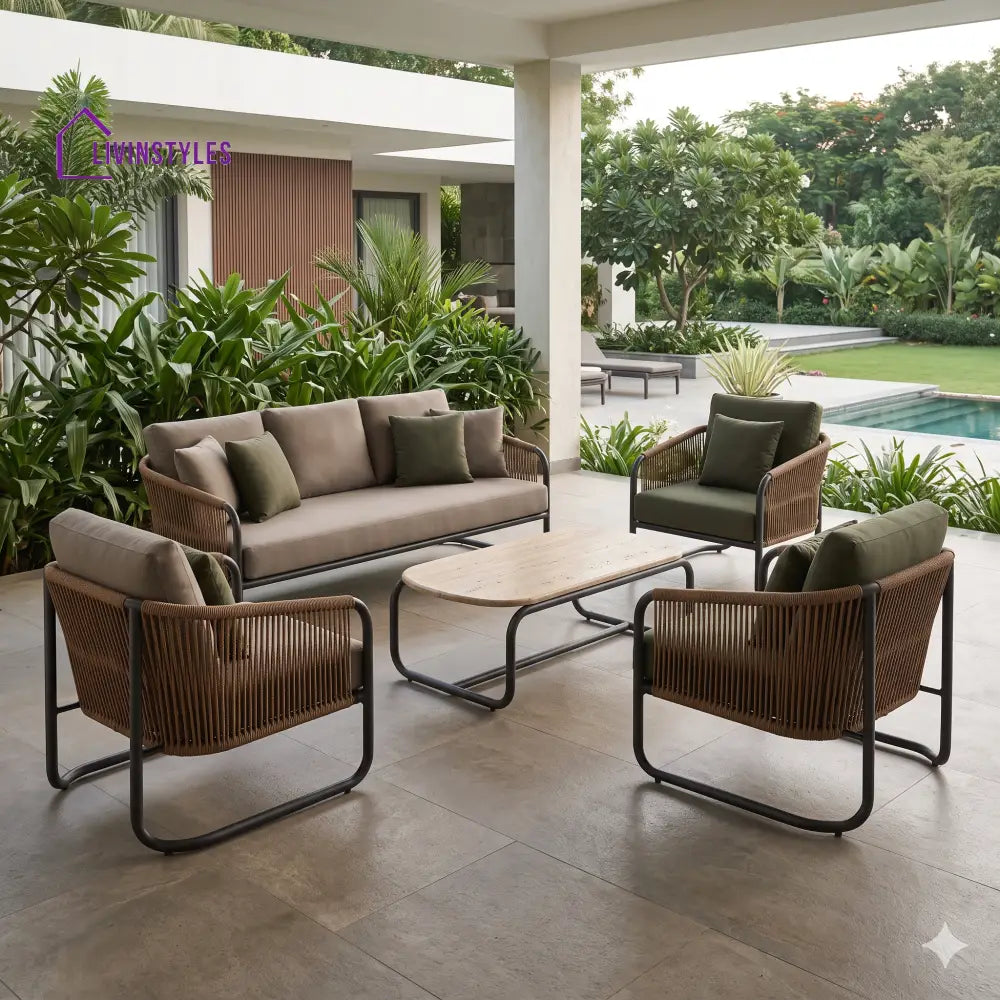 Laura Premium MS Frame with Powder Coated Outdoor Sofa Set with Weather Proof Fabric