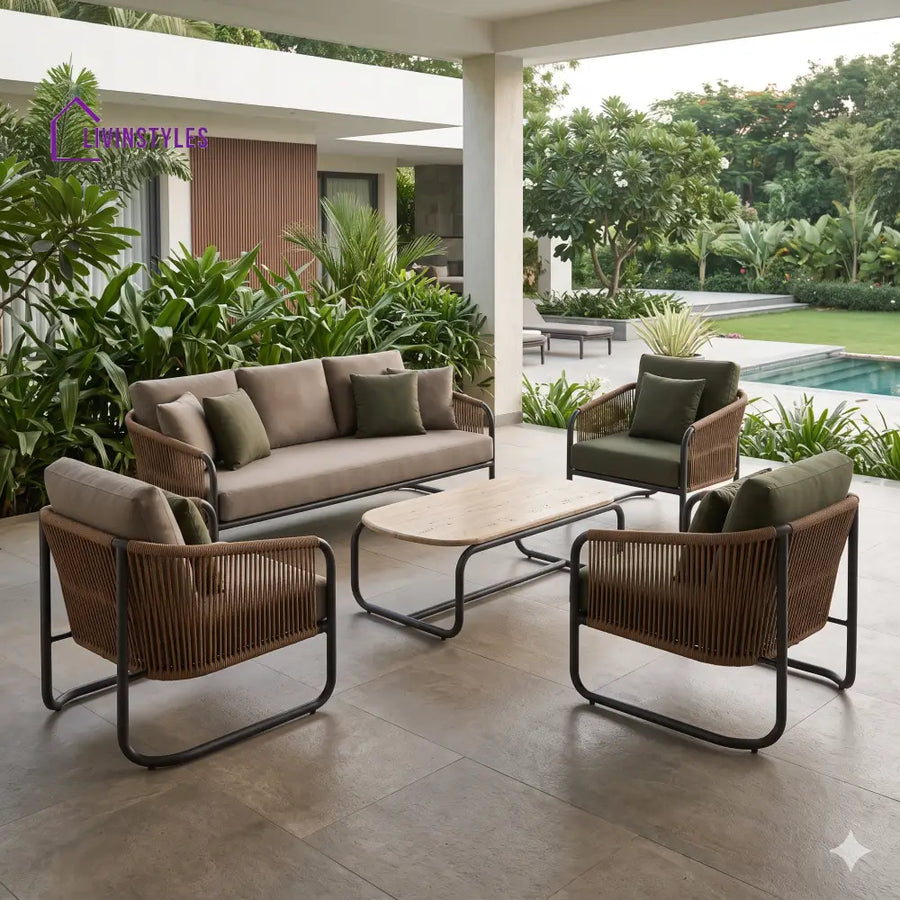 Laura Premium MS Frame with Powder Coated Outdoor Sofa Set with Weather Proof Fabric