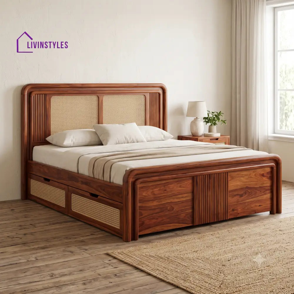 Laura Premium Wooden Bed with Drawer Storage | King Size Bed & Queen Size Bed Online
