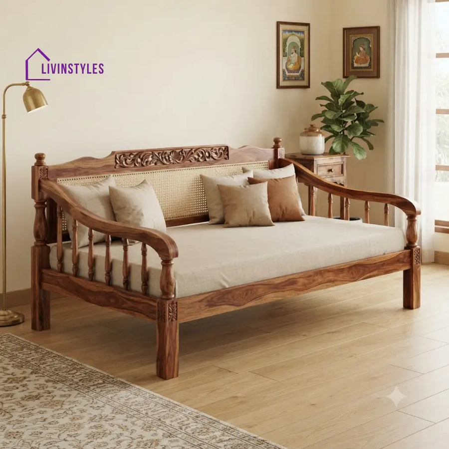 Laura Wooden Divan Bed for Living Room | Solid Sheesham Wood