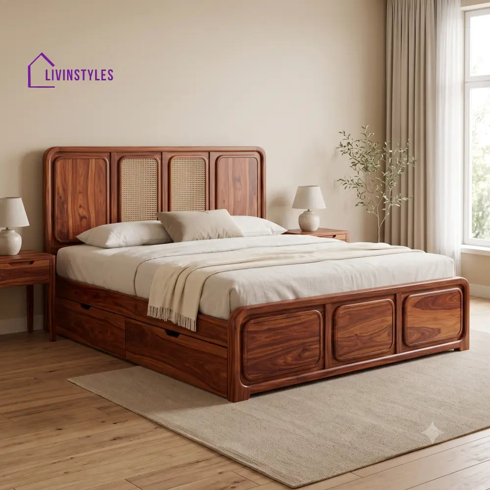 Laurence Premium Wooden Bed with Drawer Storage | King Size Bed & Queen Size Bed Online