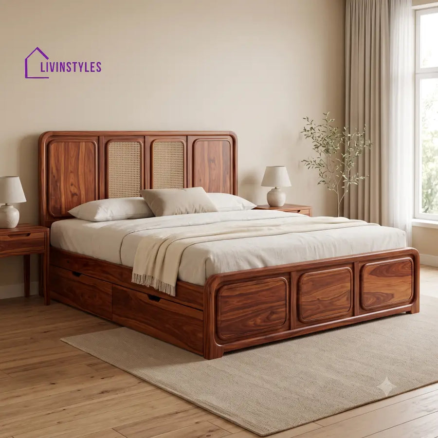 Laurence Premium Wooden Bed with Drawer Storage | King Size Bed & Queen Size Bed Online