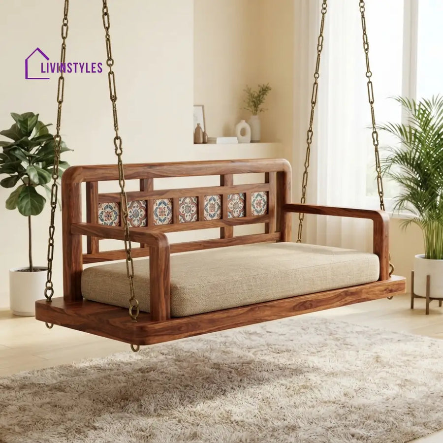 Laurent 2 Seater Wooden Swing for Home | Wooden Jhula for home