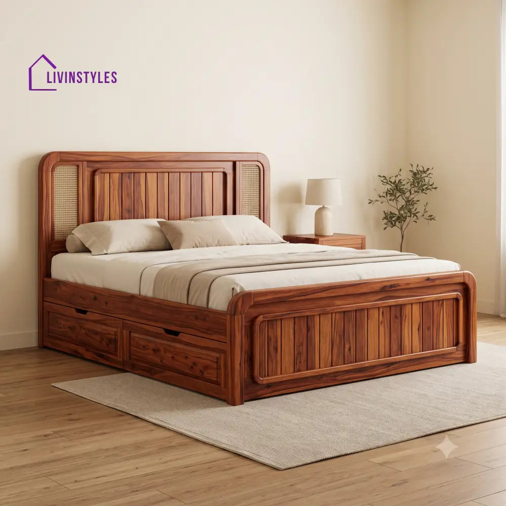 Laurent Premium Wooden Bed with Drawer Storage | King Size Bed & Queen Size Bed Online