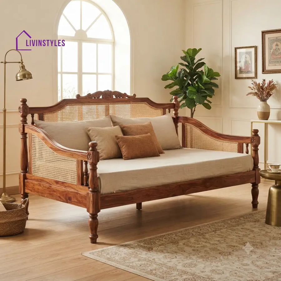 Laurent Wooden Divan Bed for Living Room | Solid Sheesham Wood