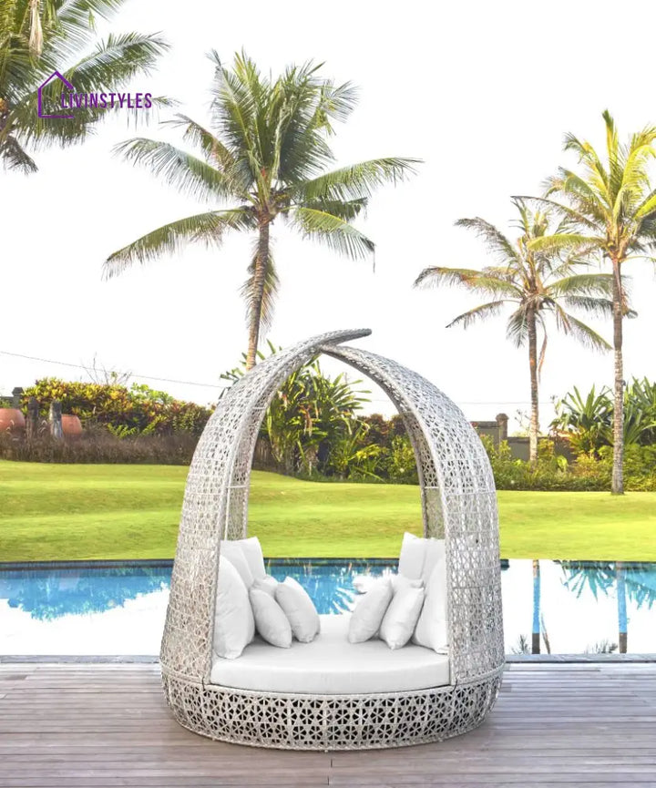 Lava Outdoor Poolside Sunbed With Cushion Daybed (White) - Sunbed
