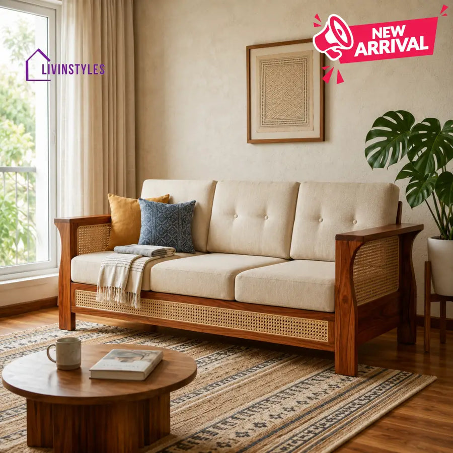 Lavanya Sheesham Wood and Cane Sofa for Living Room