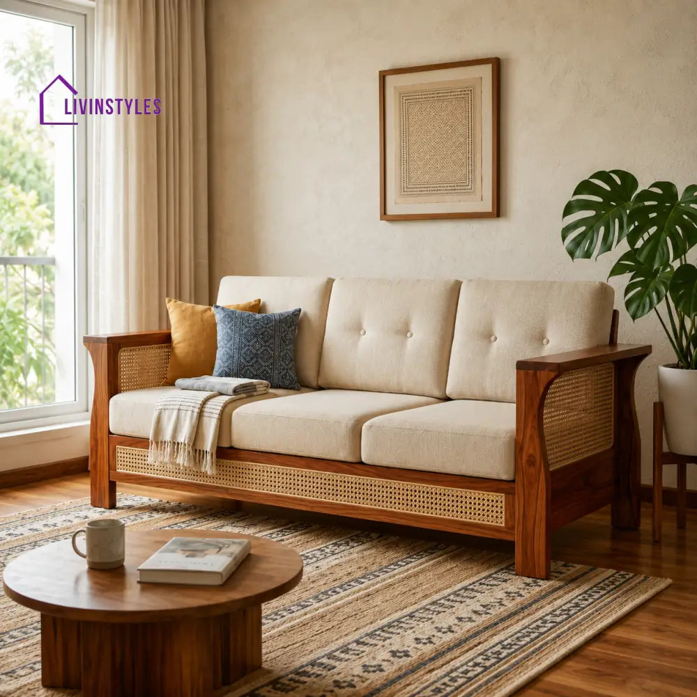 Lavanya Sheesham Wood and Cane Sofa for Living Room
