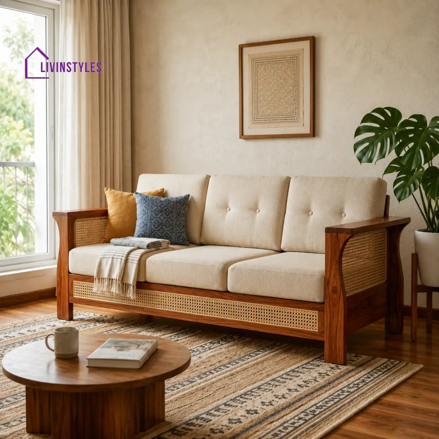 Lavanya Sheesham Wood and Cane Sofa for Living Room