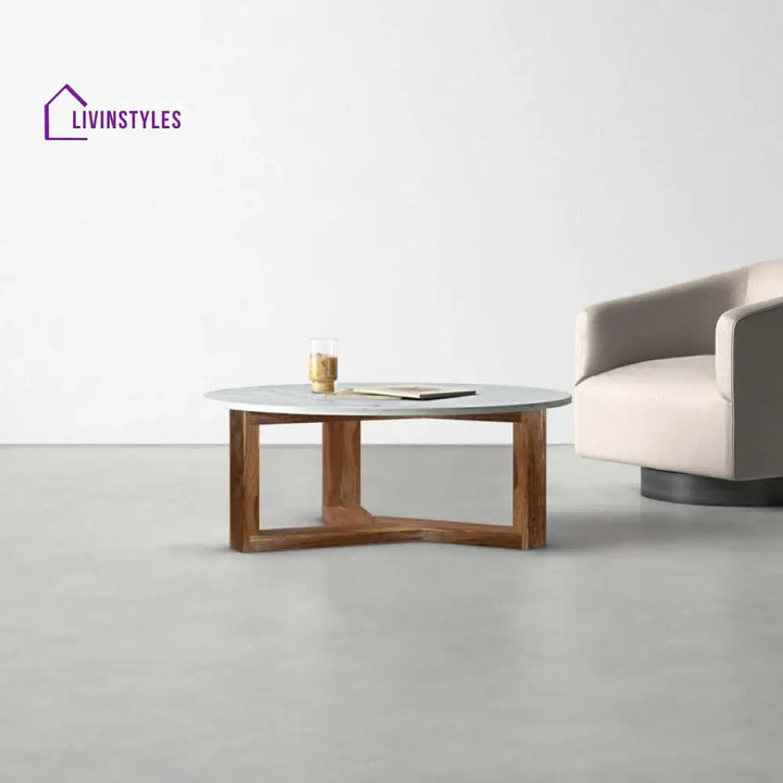 Lavanya Solid Wood and Marble Top Coffee Table for Living Room