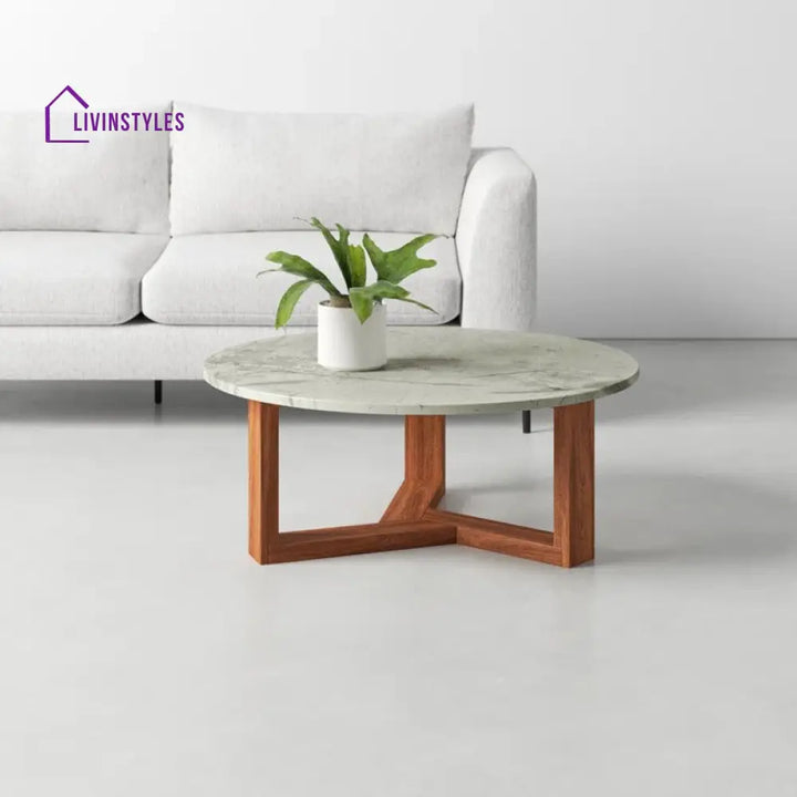 Lavanya Solid Wood and Marble Top Coffee Table for Living Room