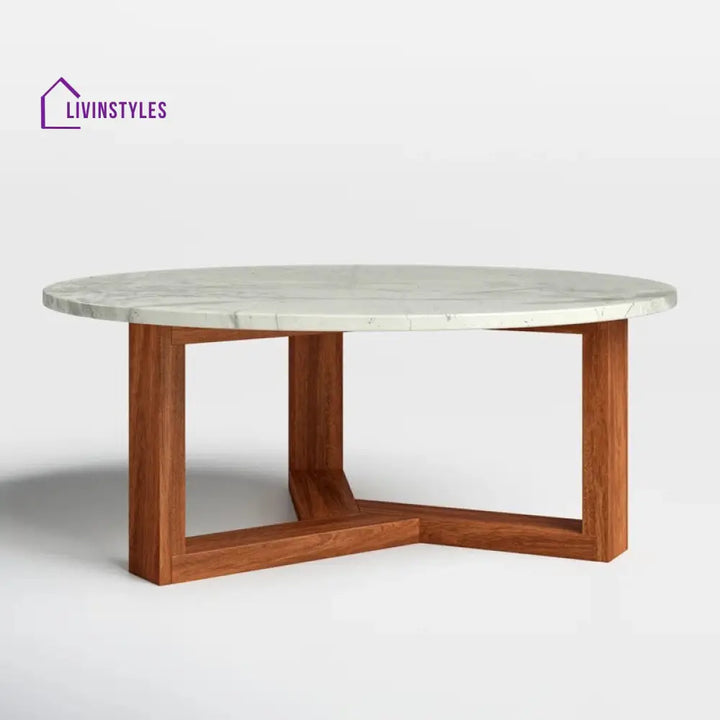 Lavanya Solid Wood and Marble Top Coffee Table for Living Room