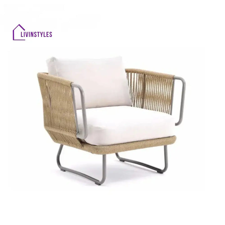 Lavika Outdoor 5pcs All-Weather Rope Sofa Set with Cushions (Beige & White) - Sofa Set