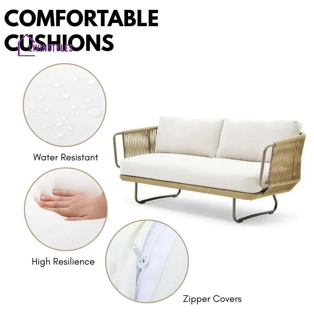Lavika Outdoor 5pcs All-Weather Rope Sofa Set with Cushions (Beige & White) - Sofa Set