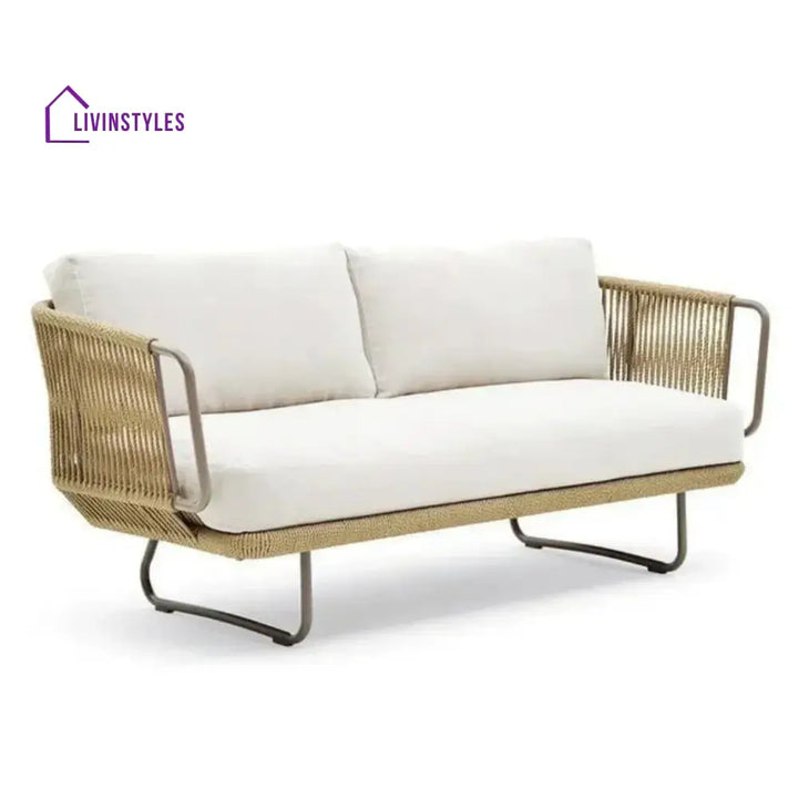 Lavika Outdoor 5pcs All-Weather Rope Sofa Set with Cushions (Beige & White) - Sofa Set
