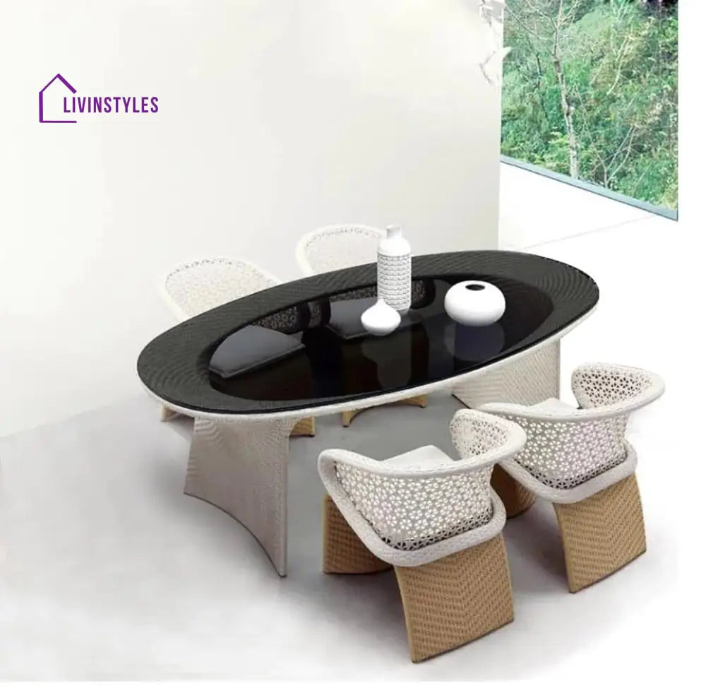 Lavish Outdoor Patio Seating Set 4 Chairs And 1 Table (Tan + White) Dining Sets
