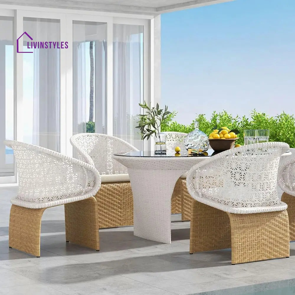Lavish Outdoor Patio Seating Set 4 Chairs And 1 Table (Tan + White) Dining Sets