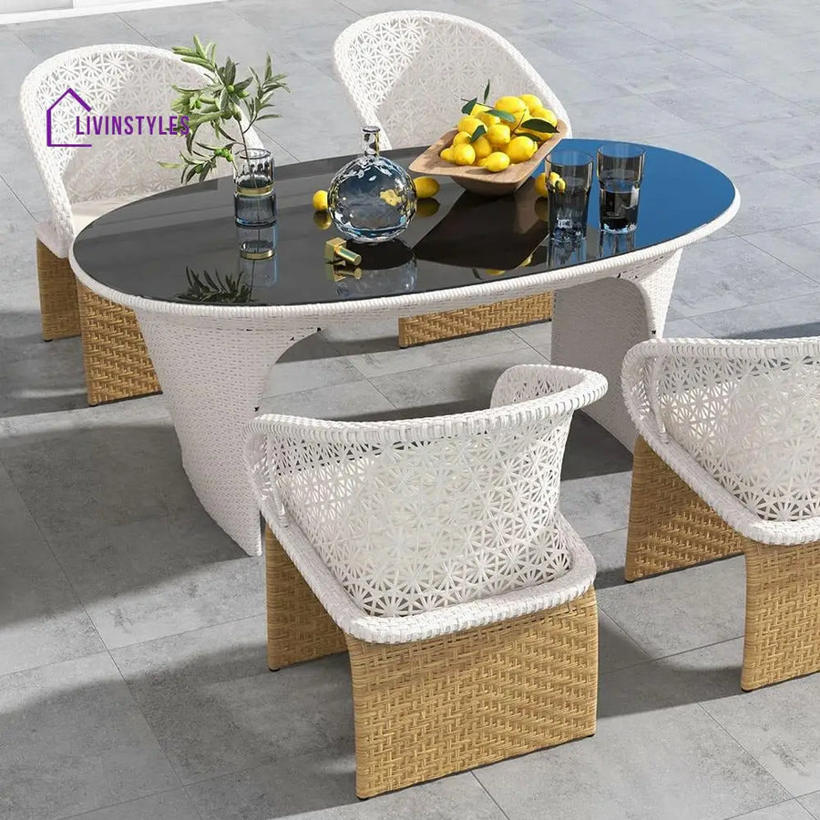 Lavish Outdoor Patio Seating Set 4 Chairs And 1 Table (Tan + White) Dining Sets
