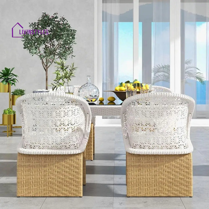 Lavish Outdoor Patio Seating Set 4 Chairs And 1 Table (Tan + White) Dining Sets