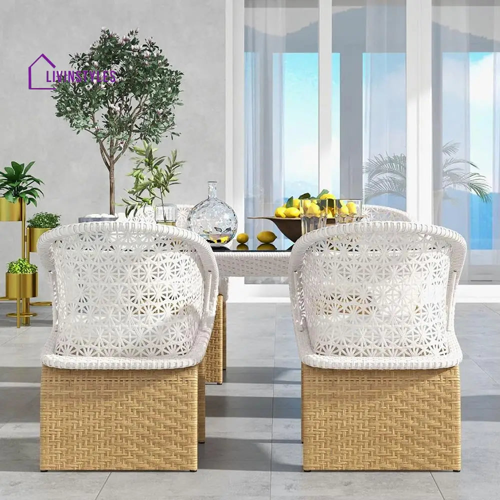 Lavish Outdoor Patio Seating Set 4 Chairs And 1 Table (Tan + White) Dining Sets