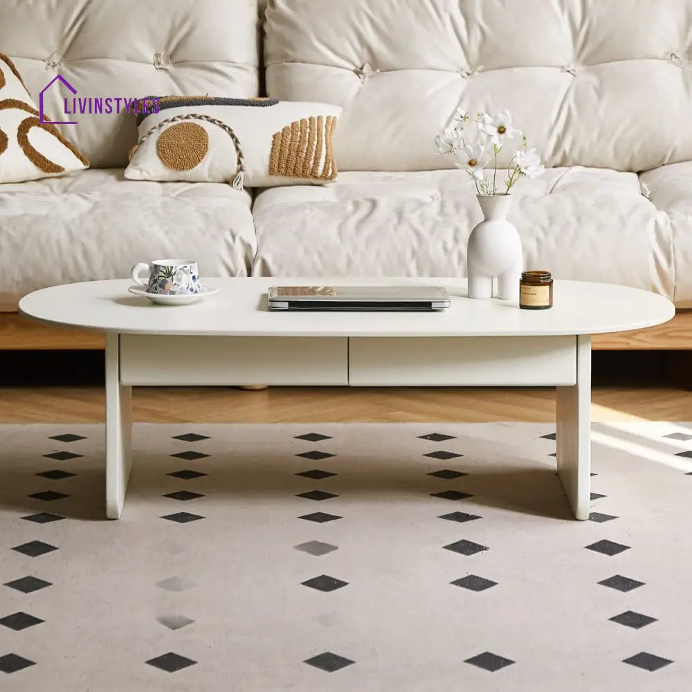 Lavit Solid Wood Coffee Table for Living Room in White Finish