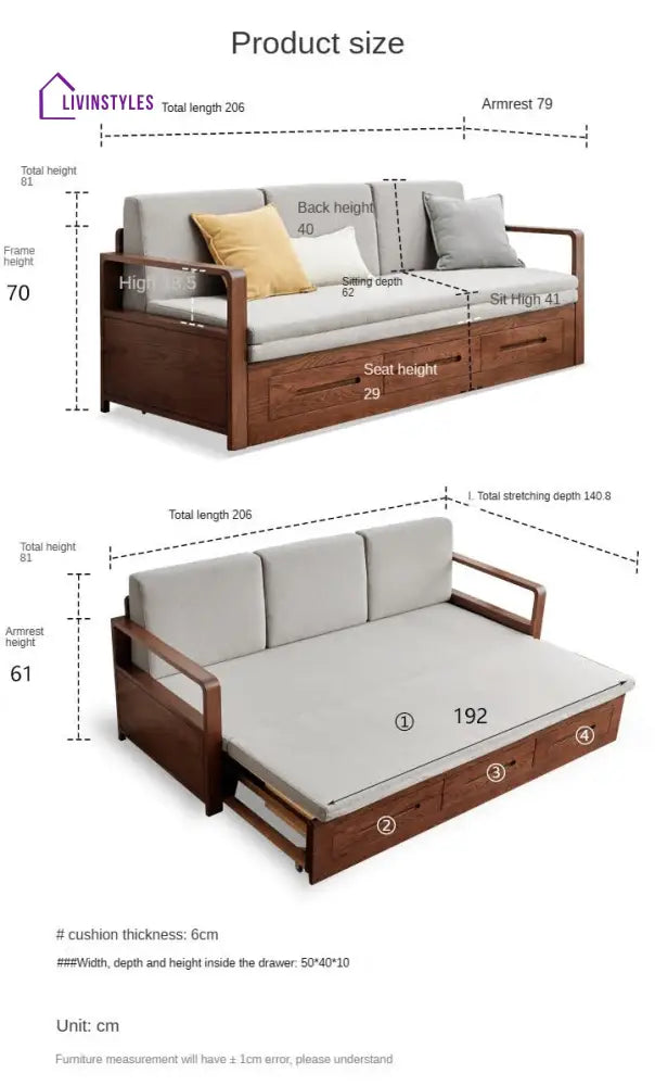 Lavita Solid Wood Sofa Come Bed | Easy Folding Sofa Come Bed