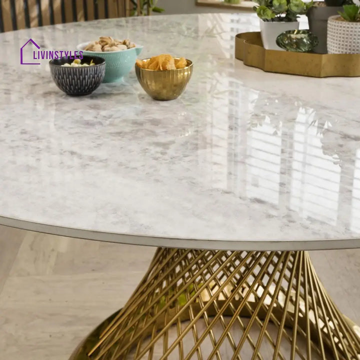 Lavrentiya Marble and Stainless Steel Dining Table - White