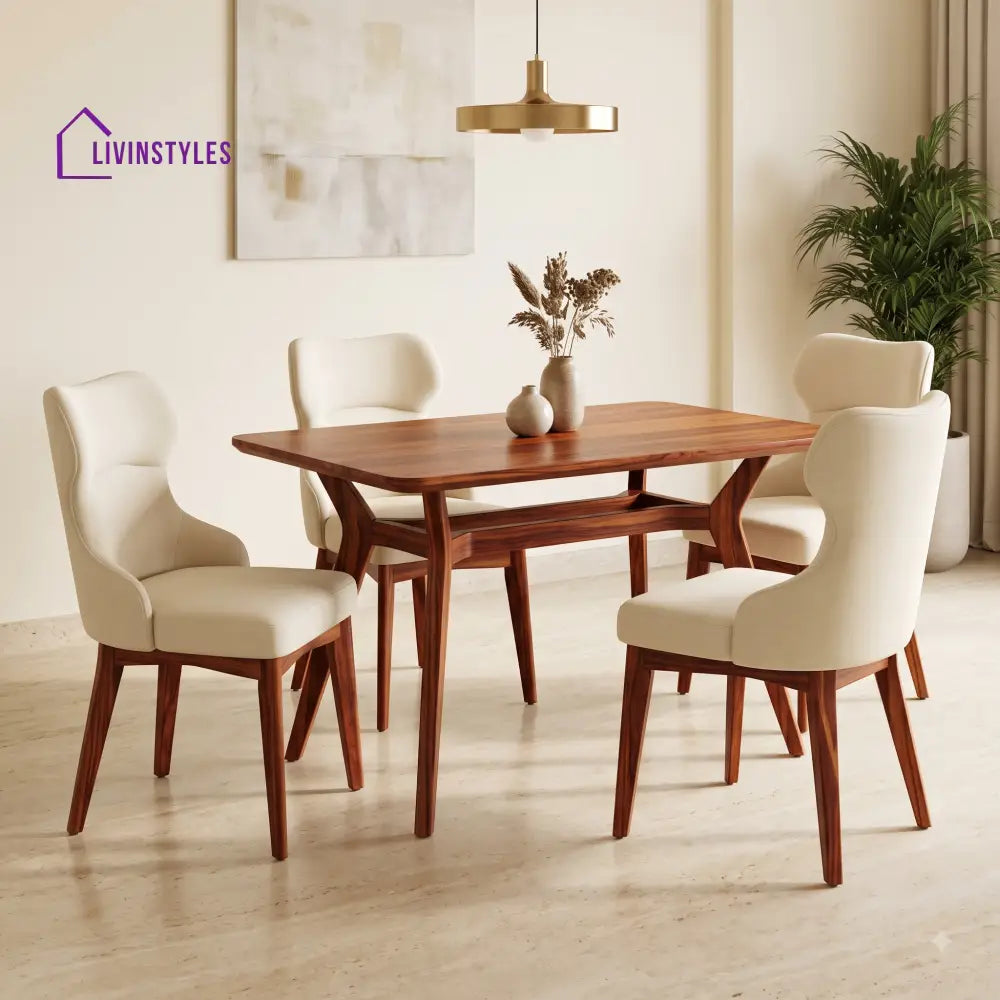 Lawrence Premium Solid Wood 4 Seater Dining Table Set