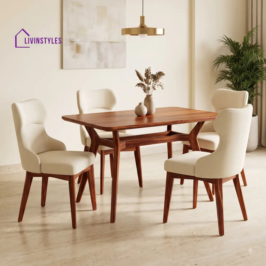 Lawrence Premium Solid Wood 4 Seater Dining Table Set