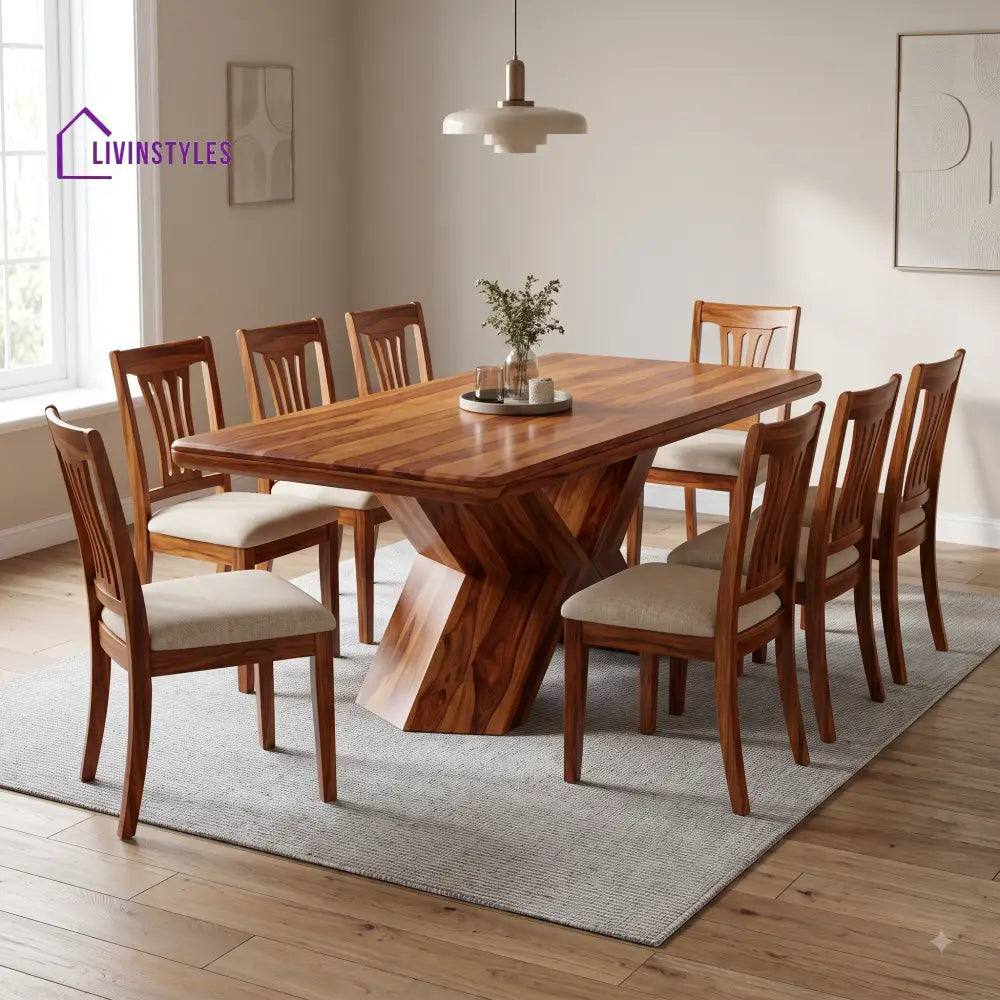 Laya Premium Solid Wood 8 Seater Dining Table Set