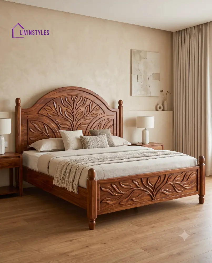 Laya Wooden Bed | Solid Wood Double Bed | Wooden King size bed & Wooden Queen size bed