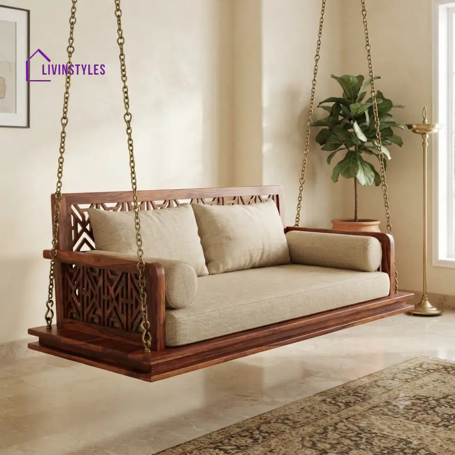 Léa 2 Seater Wooden Swing for Home | Wooden Jhula for home