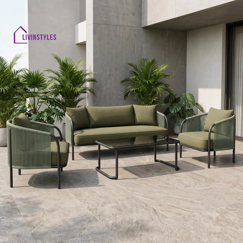 Lea Metal Frame and Rope Weaving Outdoor Sofa Set 3 + 1 +1 and Coffee Table | Premium Uphostery