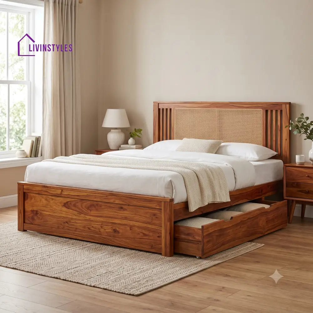 Lea Premium Wooden Bed with Drawer Storage | King Size Bed & Queen Size Bed Online