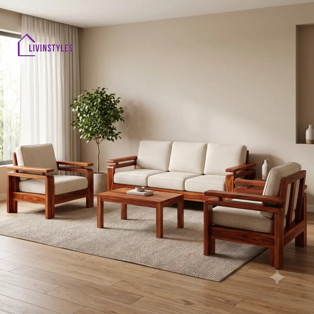 Lea Premium Wooden Sofa Set for Living Room | 3 + 1 + 1 Seater Sheesham Wood Sofa Set