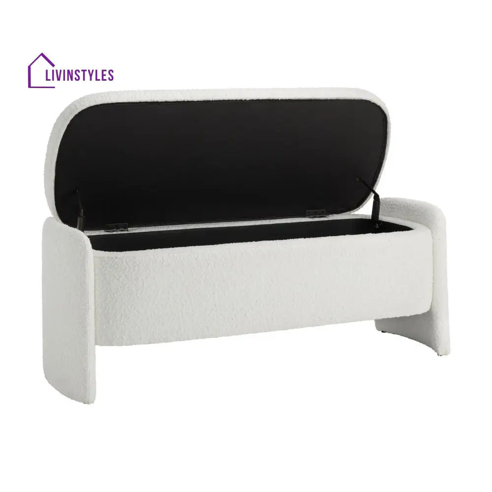 Leandro Curved Storage Bench - Boucle Ivory End of Bed Ottomans