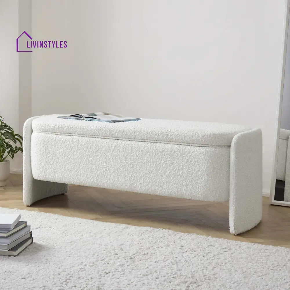 Leandro Curved Storage Bench - Boucle Ivory End of Bed Ottomans