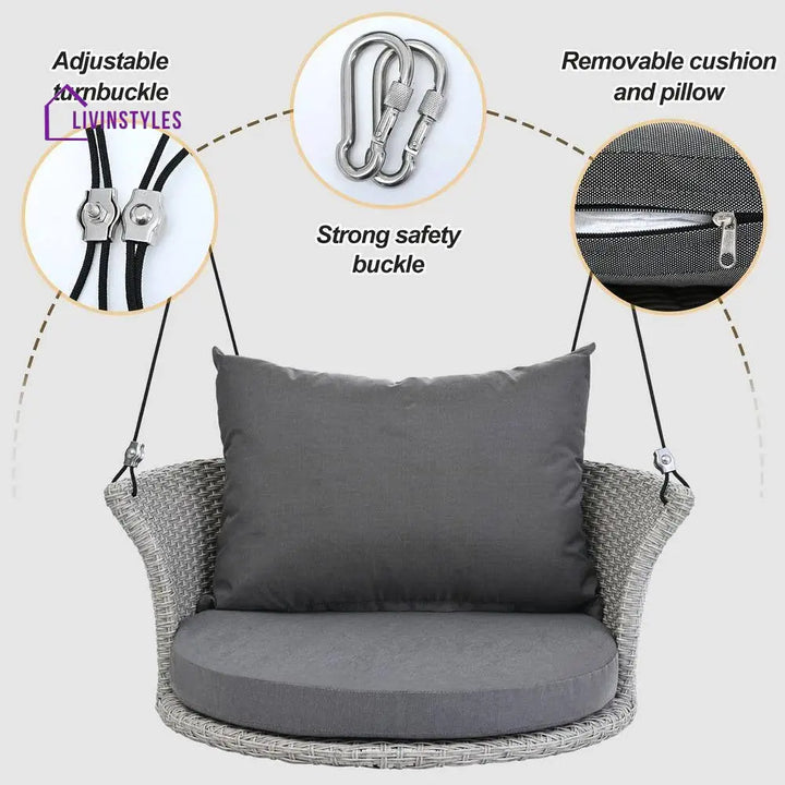 Ledger Single Seater Hanging Swing Without Stand For Balcony Garden Swing (Grey) - Swings