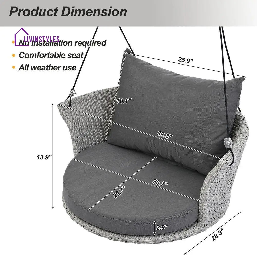 Ledger Single Seater Hanging Swing Without Stand For Balcony Garden Swing (Grey) - Swings