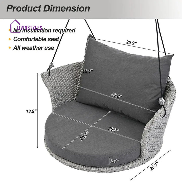 Ledger Single Seater Hanging Swing Without Stand For Balcony Garden Swing (Grey) - Swings