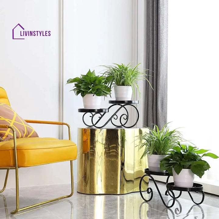 Leela Metal Gold Plant Stand For Balcony - Set Of 2