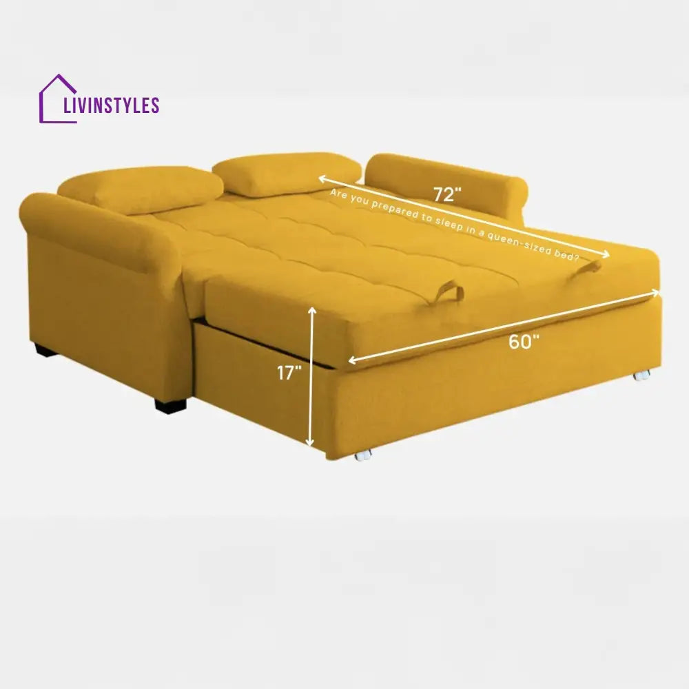 Fornia Fabric 3 Seater Pull Out Sofa Cum Bed In Bold Yellow Colour