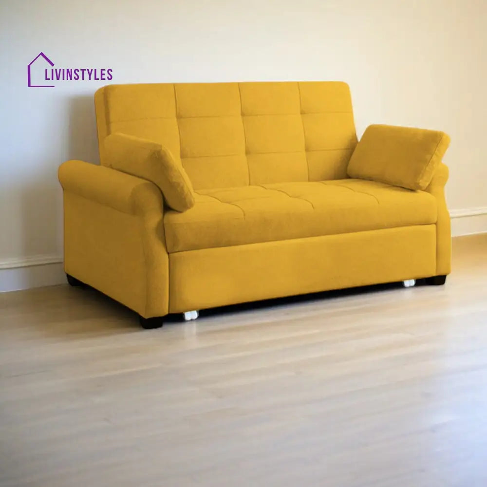 Fornia Fabric 3 Seater Pull Out Sofa Cum Bed In Bold Yellow Colour