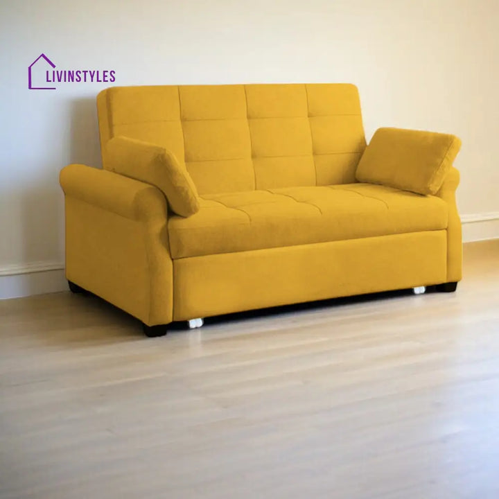 Fornia Fabric 3 Seater Pull Out Sofa Cum Bed In Bold Yellow Colour