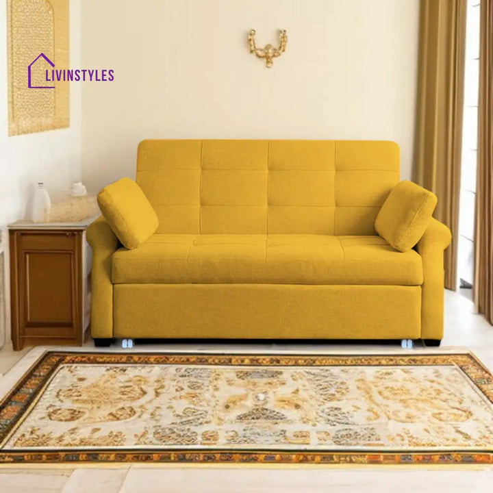 Fornia Fabric 3 Seater Pull Out Sofa Cum Bed In Bold Yellow Colour