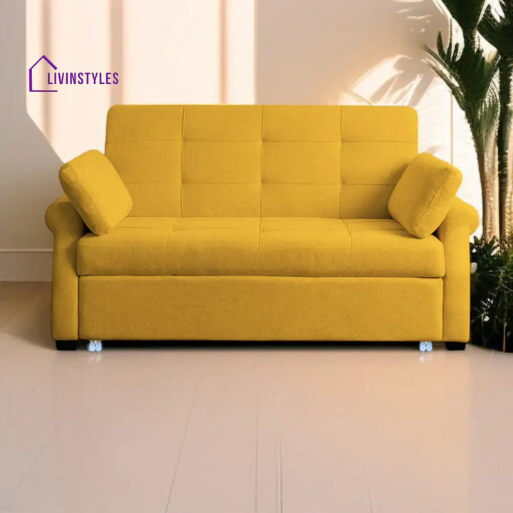 Fornia Fabric 3 Seater Pull Out Sofa Cum Bed In Bold Yellow Colour
