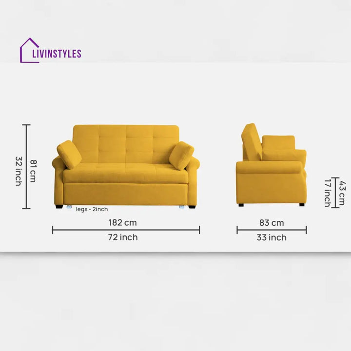 Fornia Fabric 3 Seater Pull Out Sofa Cum Bed In Bold Yellow Colour
