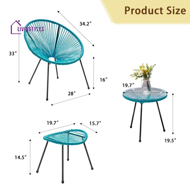 Legacy Outdoor Patio Seating Set 2 Chairs and 1 Table Set (Blue) - Coffee Table Sets