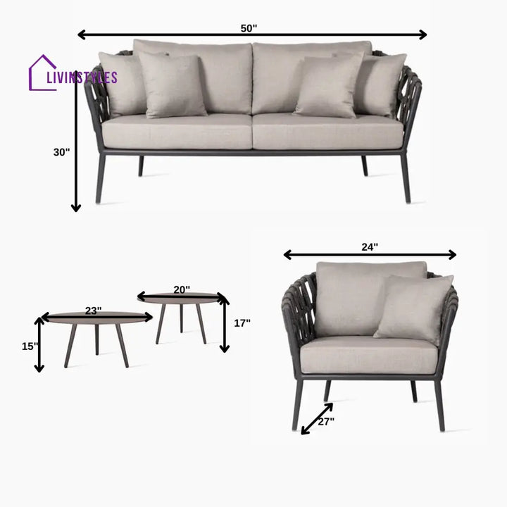 Legion Outdoor Sofa Set 2 Seater 2 Single seater and 2 Center Table Set (Dark Grey) Braided & Rope - Sofa Sets
