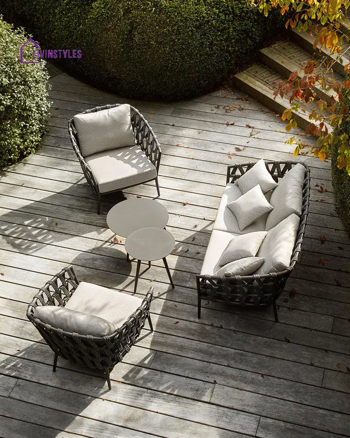 Legion Outdoor Sofa Set 2 Seater 2 Single seater and 2 Center Table Set (Dark Grey) Braided & Rope - Sofa Sets